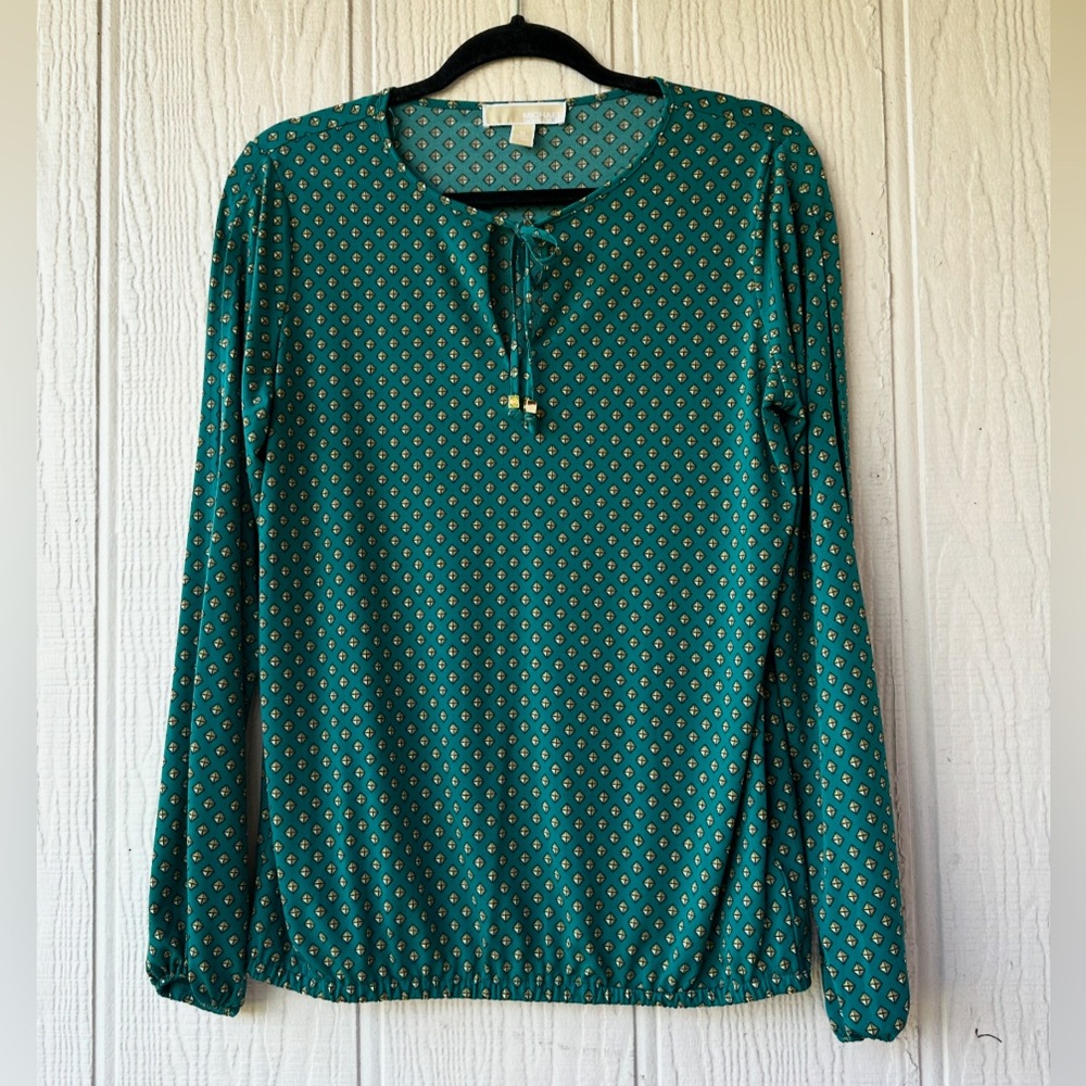 Michael Michael Kors Side Slit Sleeves Tie Neck Top